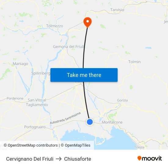 Cervignano Del Friuli to Chiusaforte map