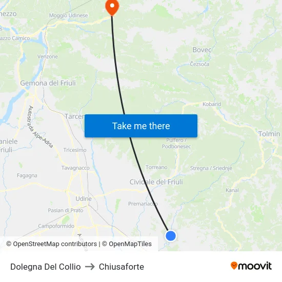 Dolegna Del Collio to Chiusaforte map