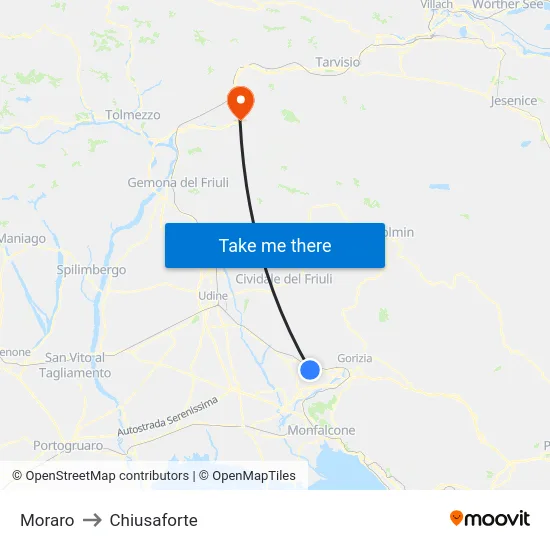 Moraro to Chiusaforte map