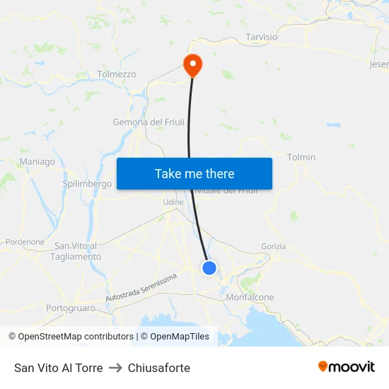 San Vito Al Torre to Chiusaforte map