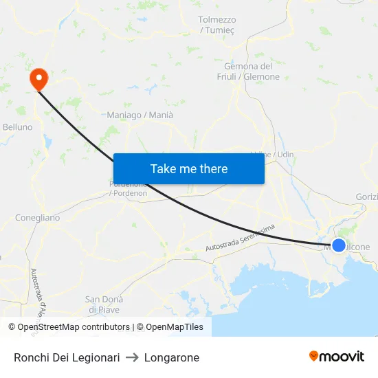 Ronchi dei Legionari to Longarone map