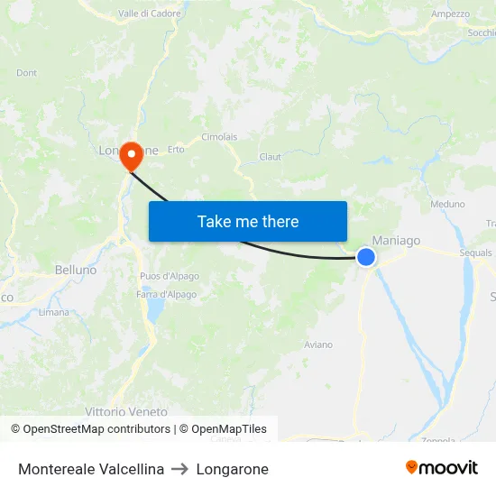 Montereale Valcellina to Longarone map