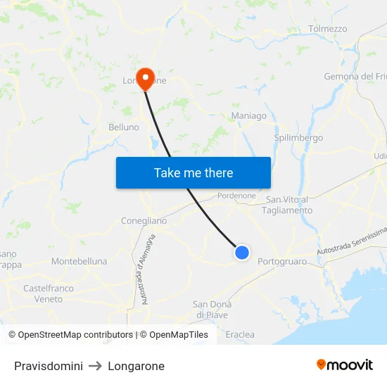 Pravisdomini to Longarone map