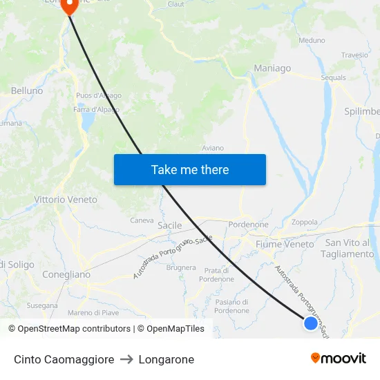 Cinto Caomaggiore to Longarone map