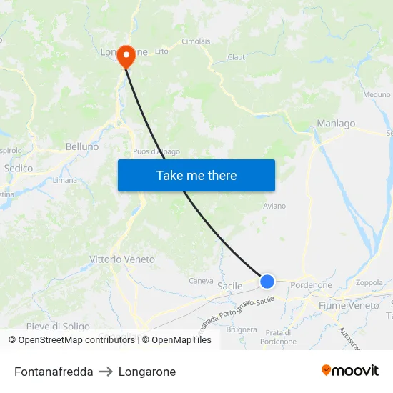 Fontanafredda to Longarone map