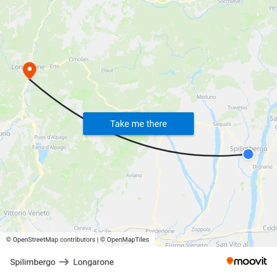 Spilimbergo to Longarone map