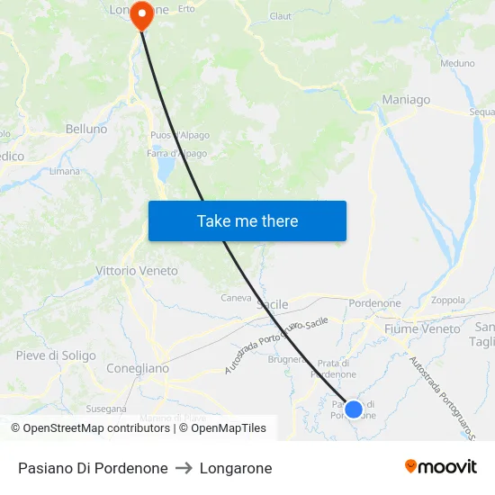 Pasiano Di Pordenone to Longarone map