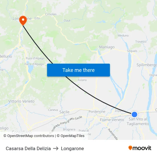 Casarsa Della Delizia to Longarone map