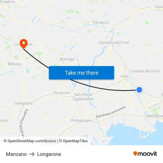 Manzano to Longarone map