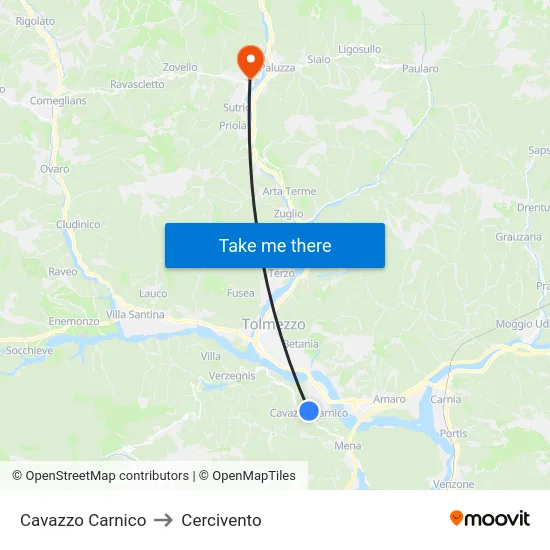 Cavazzo Carnico to Cercivento map