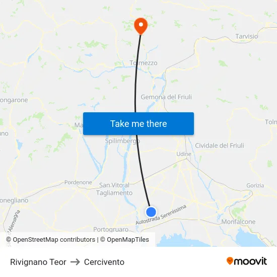 Rivignano Teor to Cercivento map