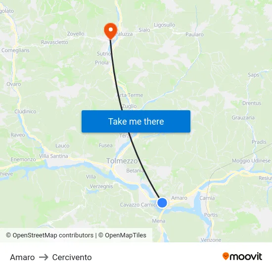 Amaro to Cercivento map