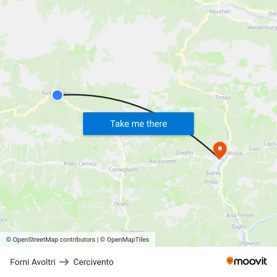 Forni Avoltri to Cercivento map