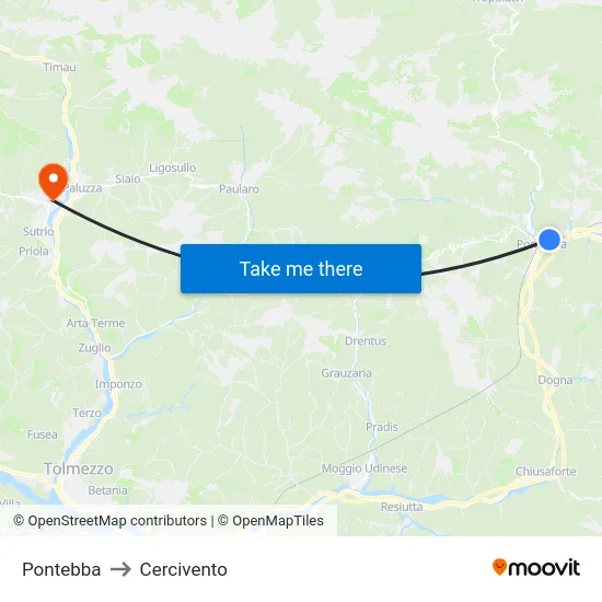 Pontebba to Cercivento map