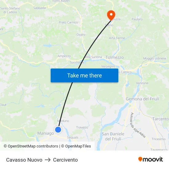 Cavasso Nuovo to Cercivento map