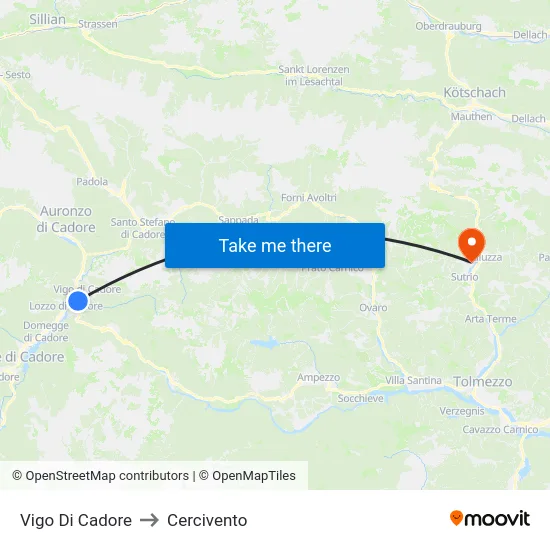 Vigo Di Cadore to Cercivento map