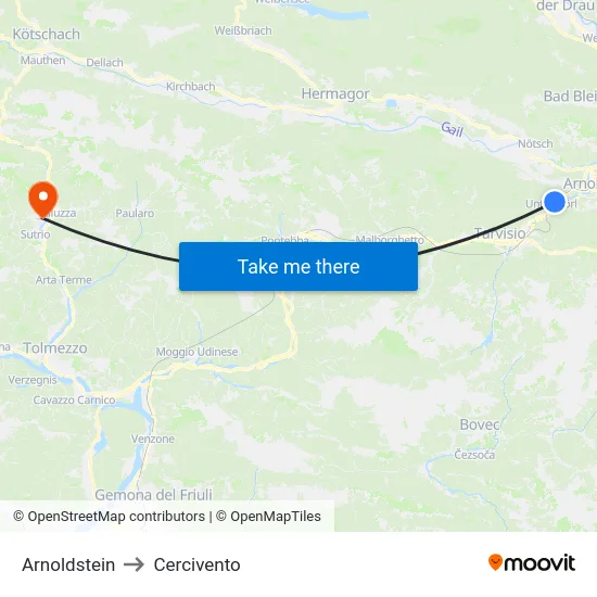 Arnoldstein to Cercivento map