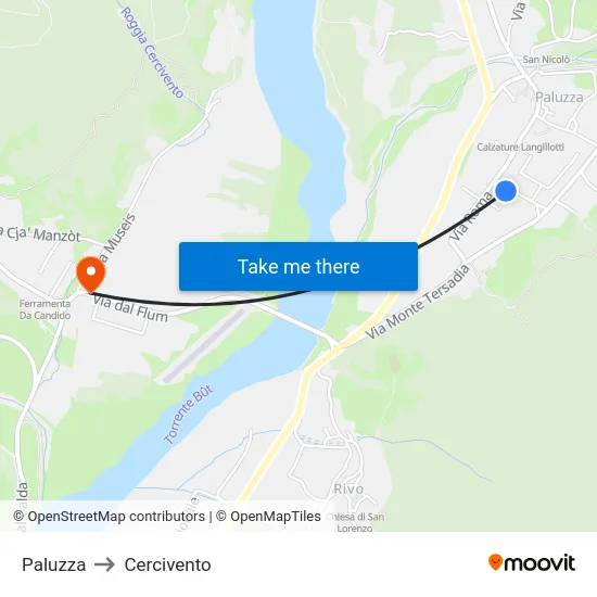Paluzza to Cercivento map