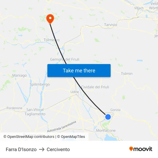 Farra D'Isonzo to Cercivento map