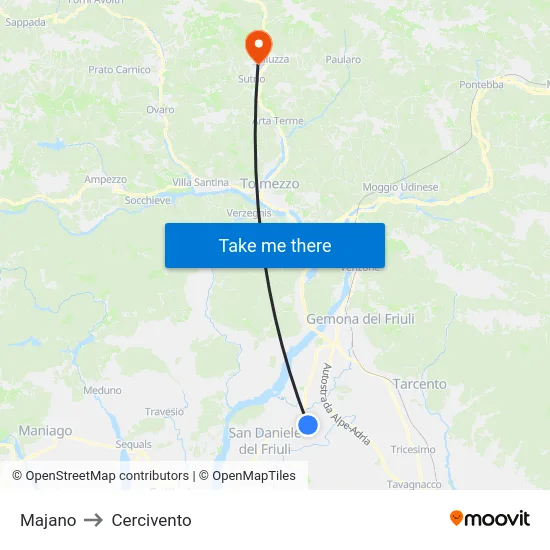 Majano to Cercivento map