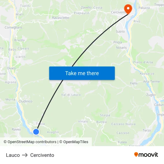 Lauco to Cercivento map