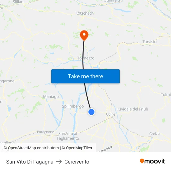 San Vito Di Fagagna to Cercivento map