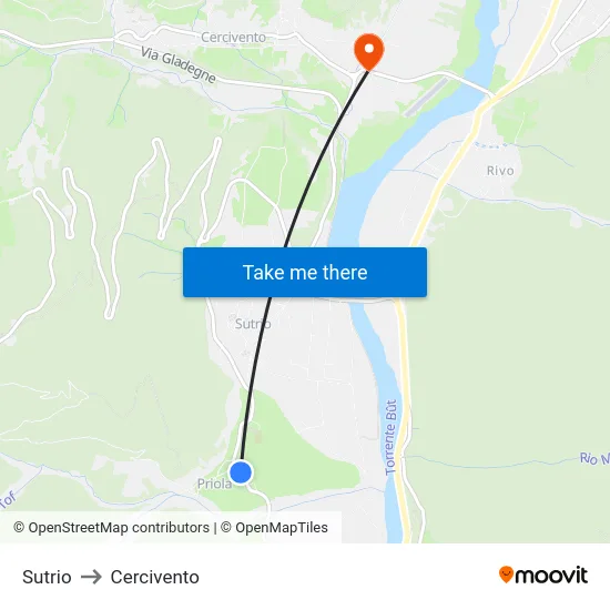 Sutrio to Cercivento map