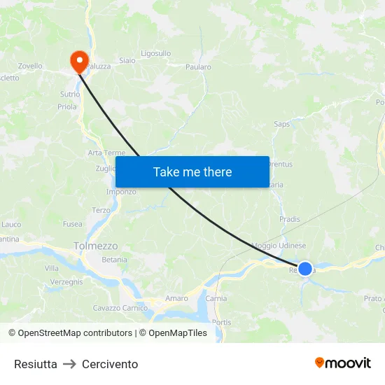 Resiutta to Cercivento map