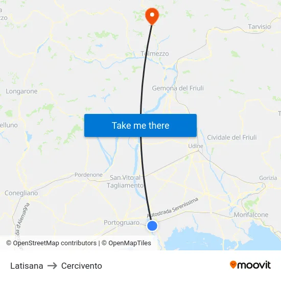 Latisana to Cercivento map