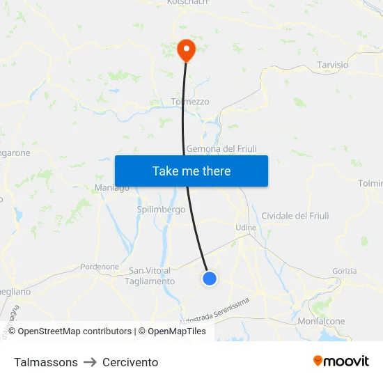 Talmassons to Cercivento map