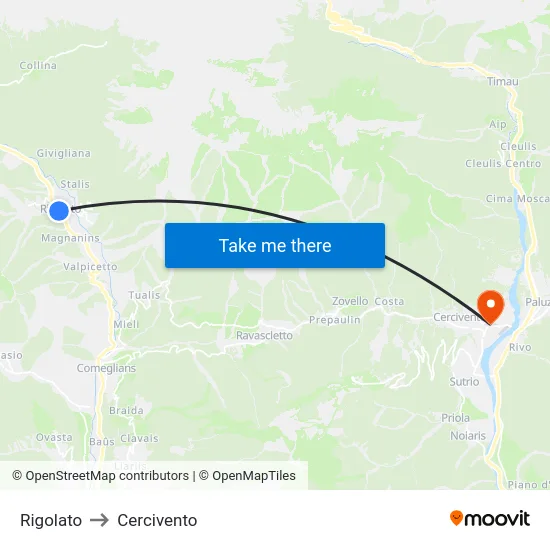 Rigolato to Cercivento map