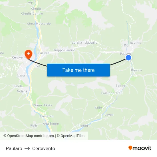 Paularo to Cercivento map