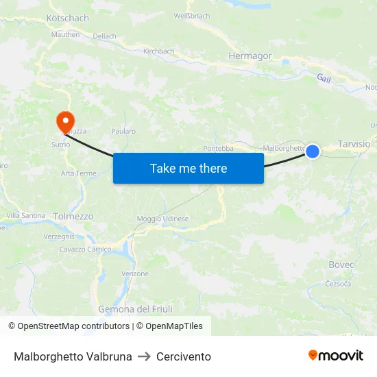 Malborghetto Valbruna to Cercivento map