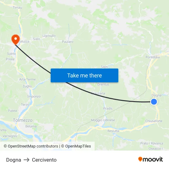 Dogna to Cercivento map