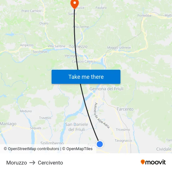 Moruzzo to Cercivento map