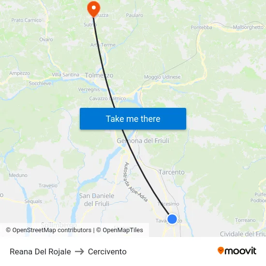 Reana Del Rojale to Cercivento map