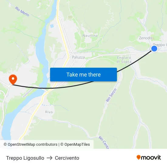 Treppo Ligosullo to Cercivento map