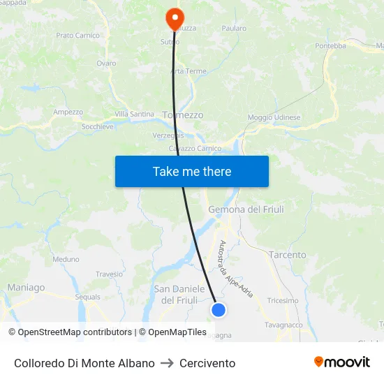 Colloredo Di Monte Albano to Cercivento map