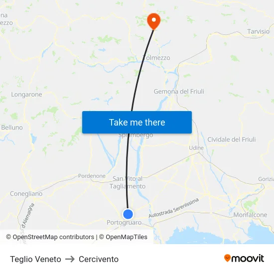 Teglio Veneto to Cercivento map