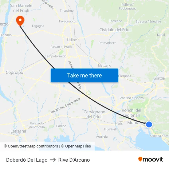 Doberdò Del Lago to Rive D'Arcano map