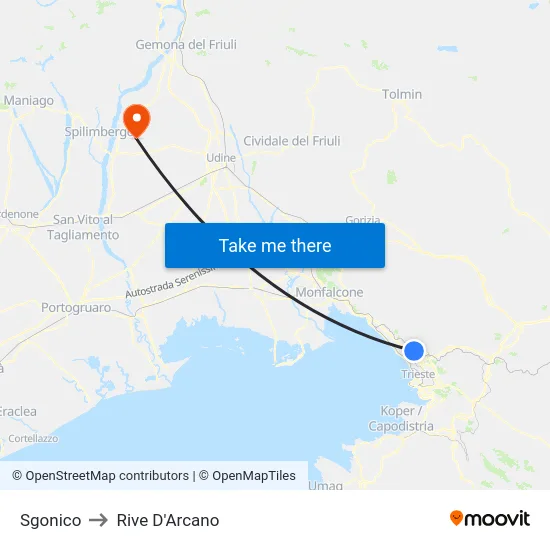 Sgonico to Rive D'Arcano map