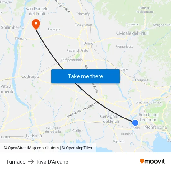 Turriaco to Rive D'Arcano map