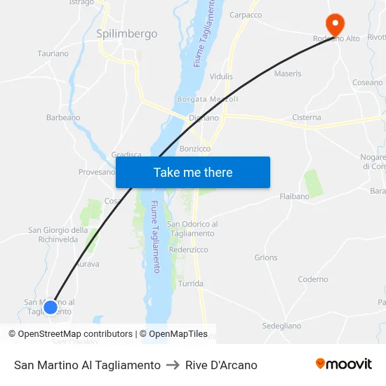 San Martino Al Tagliamento to Rive D'Arcano map