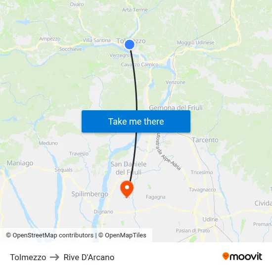 Tolmezzo to Rive D'Arcano map