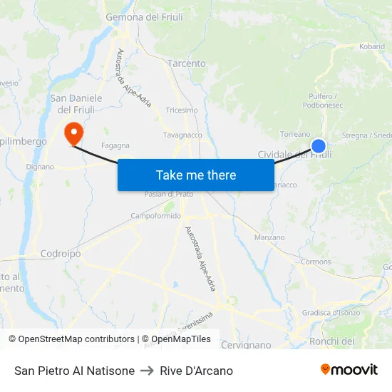 San Pietro al Natisone to Rive d'Arcano map