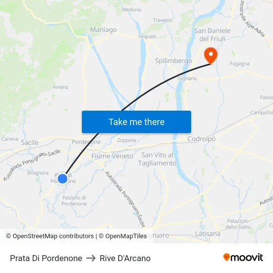 Prata Di Pordenone to Rive D'Arcano map
