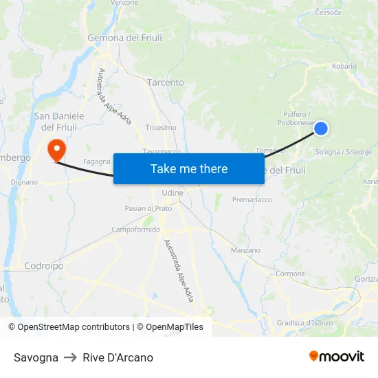 Savogna to Rive D'Arcano map