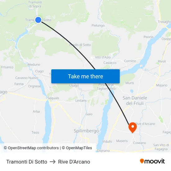Tramonti Di Sotto to Rive D'Arcano map
