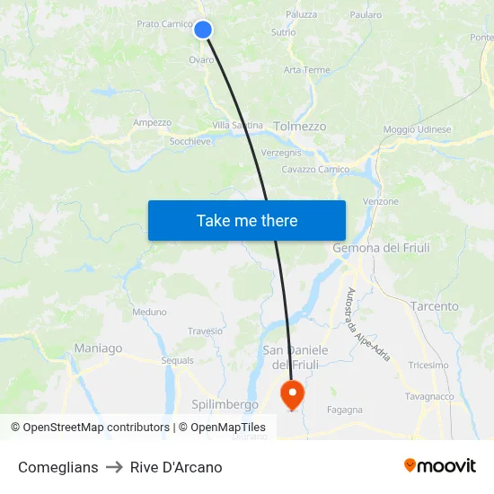 Comeglians to Rive D'Arcano map