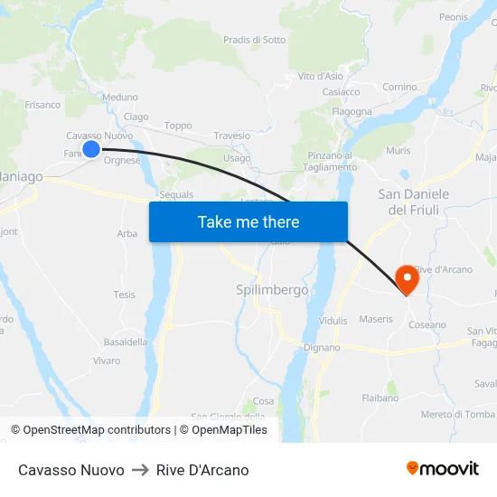 Cavasso Nuovo to Rive D'Arcano map